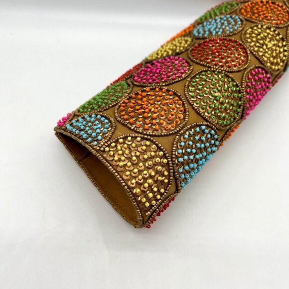 David Jeffery Multi-Colored Bronze Fabric Embellished Convertible Clutch - Picture 6 of 11